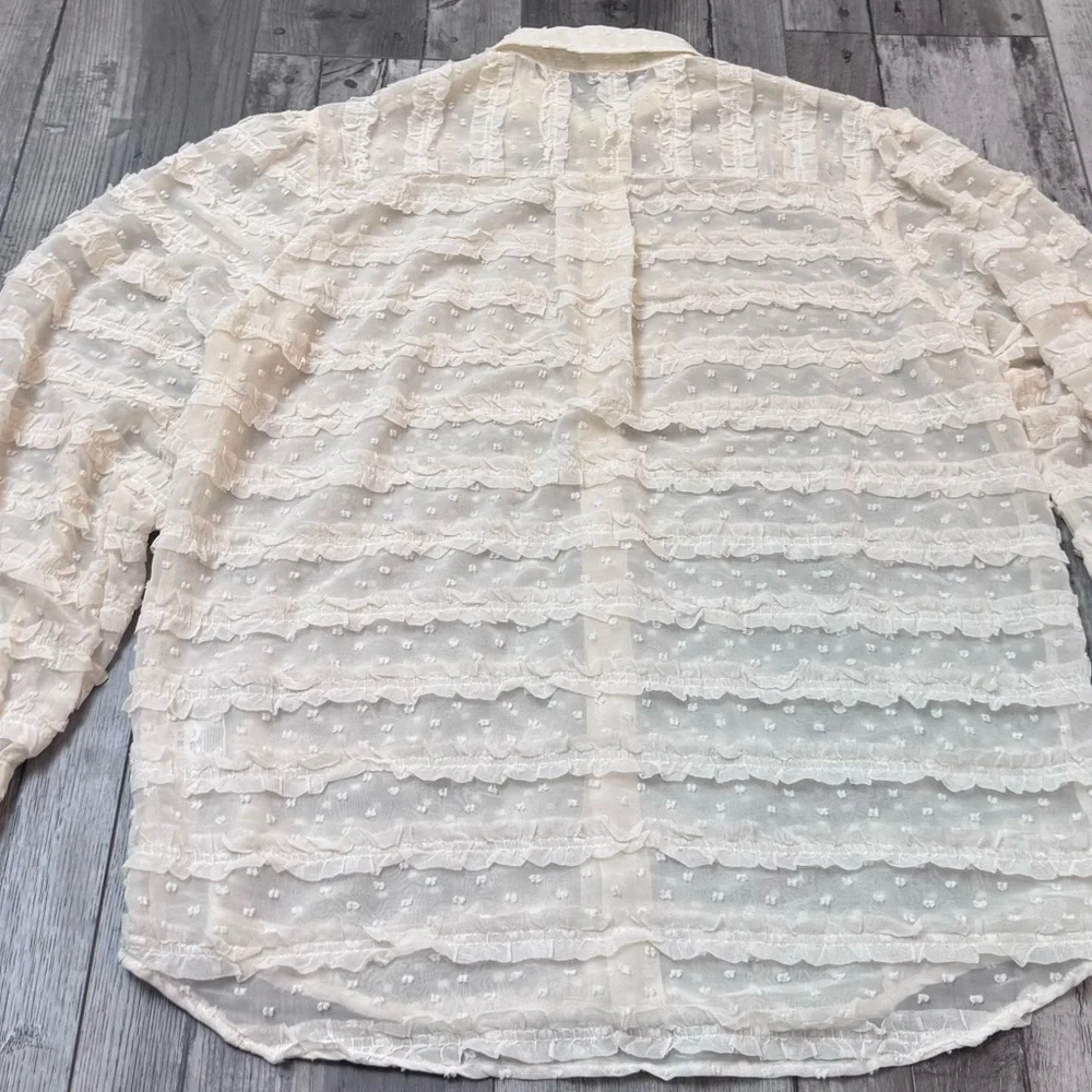 ASOS Sister Jane Blouse Ruffled Ballon Long Sleeve Ivory Button Top Shirt M